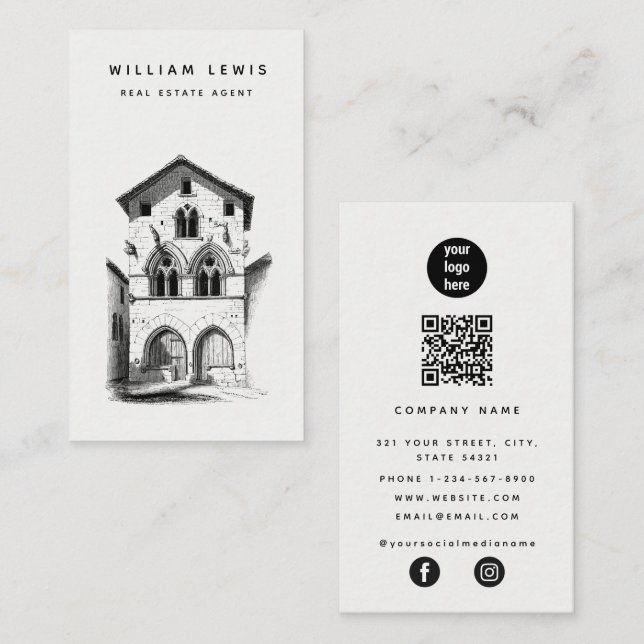 Real Anwesen Agent Minimalistisch QR Code Social M Visitenkarte (Vorne/Hinten)
