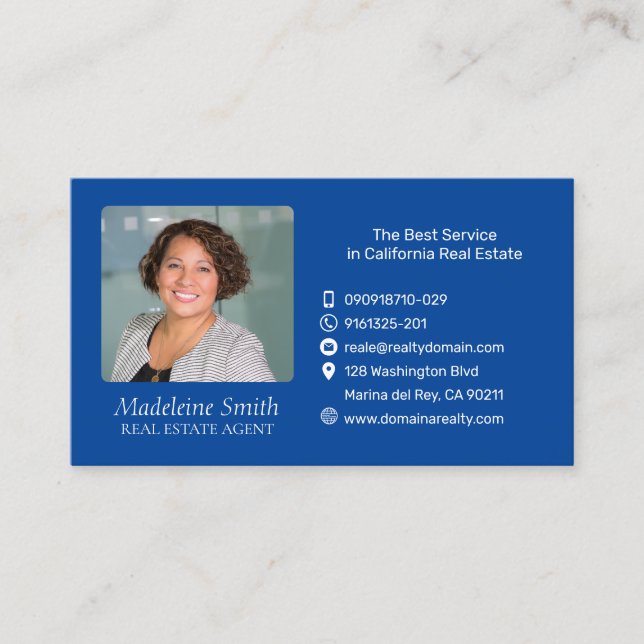 Real Anwesen Agent mit Foto Midnight Blue Visitenkarte (Vorderseite)
