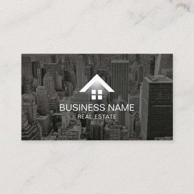 Real Anwesen Agent Moderne Zuhause Logo City Broke Visitenkarte (Vorderseite)