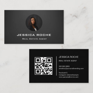 Real Anwesen Agent Modernes Black Realtor Foto QR Visitenkarte