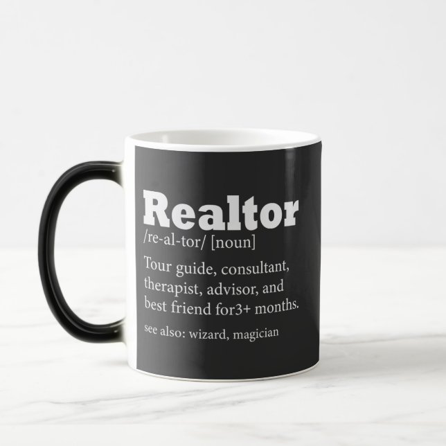 Real Anwesen Agent Realtor Funny Zitat Verwandlungstasse (Links)