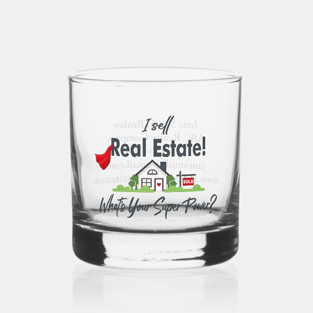 Real Anwesen Agent, Realtor Super Hero Personalisi Whiskyglas (Vorderseite)