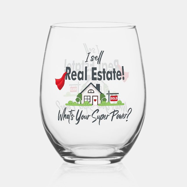 Real Anwesen Agent, Realtor Super Hero Weinglas Ohne Stiel (Vorderseite)