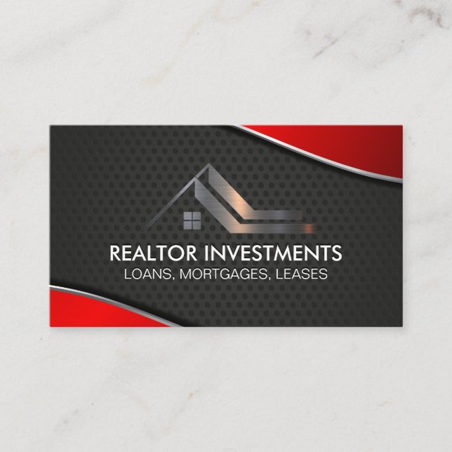 Real Anwesen Agent | Red Metallic | industriell Visitenkarte (Vorderseite)