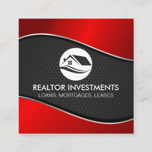 Real Anwesen Agent Red Metallic Perforated Mes Quadratische Visitenkarte