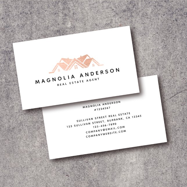 Real Anwesen Agent Rose Gold Brushed Metal Busines Visitenkarte (Von Creator hochgeladen)