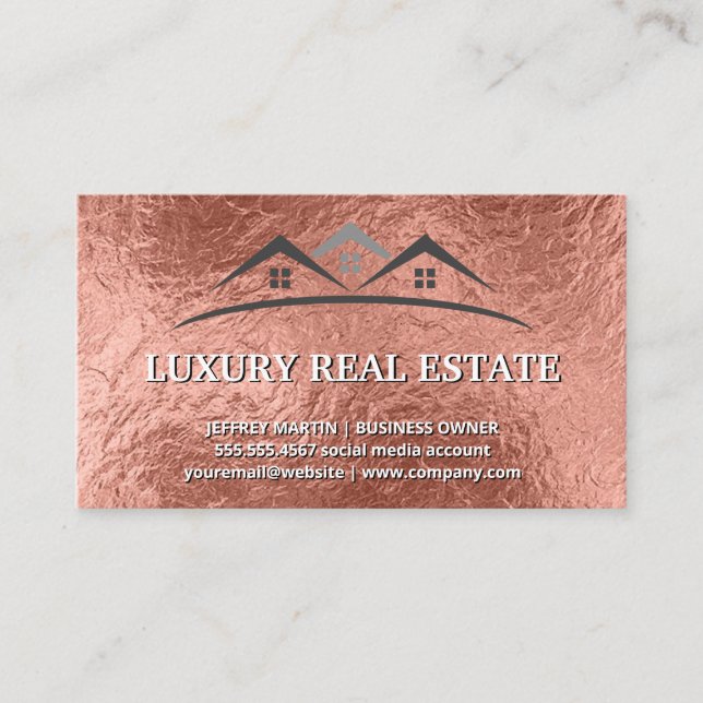 Real Anwesen Agent | Rose Gold Foil Textur Visitenkarte (Vorderseite)
