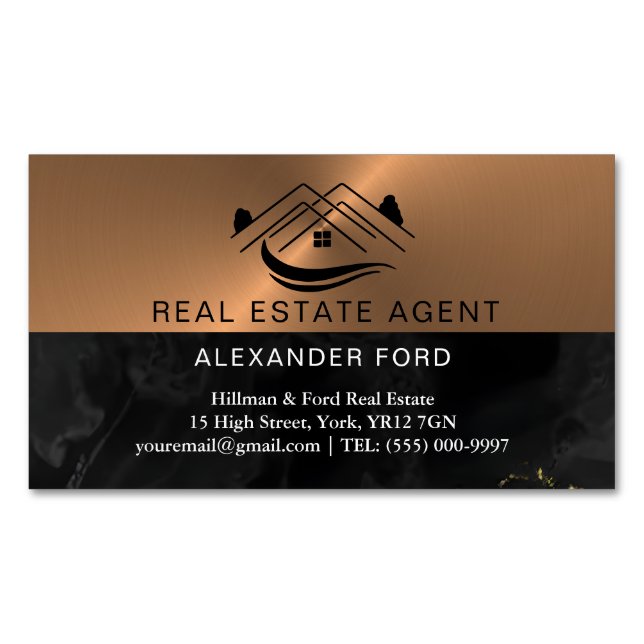 Real Anwesen Agent silber Metallic Kupfer Magnetische Visitenkarte (Vorderseite)
