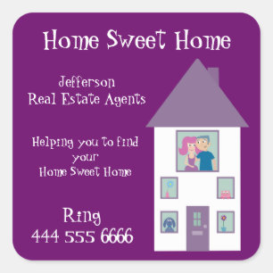 Real Anwesen Agent Zuhause Sweet Zuhause Quadratischer Aufkleber
