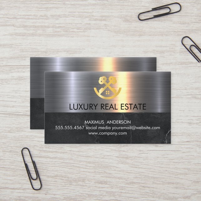 Real Anwesen Agent | Zuhause-Tasten-Logo Visitenkarte (Vorderseite/Rückseite Beispiel)