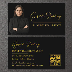 Real Anwesen Black Gold QR Code Script Luxus Visitenkarte