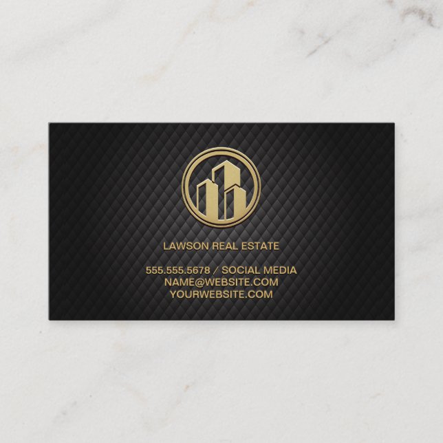 Real Anwesen | Black Tiling | Goldenes Symbol Terminkarte (Vorderseite)