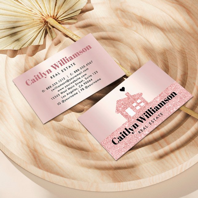 Real Anwesen Broker House Pink Rose Gold Glitzer Visitenkarte (Von Creator hochgeladen)
