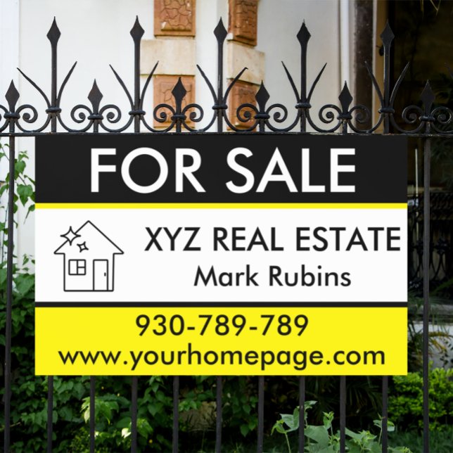 Real Anwesen Broker Logo-Marketing für den Verkauf Banner (black and yellow real estate for sale banner)