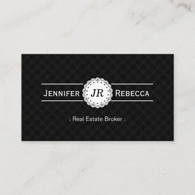 Real Anwesen Broker - Modernes Monogramm Black Visitenkarte (Vorderseite)