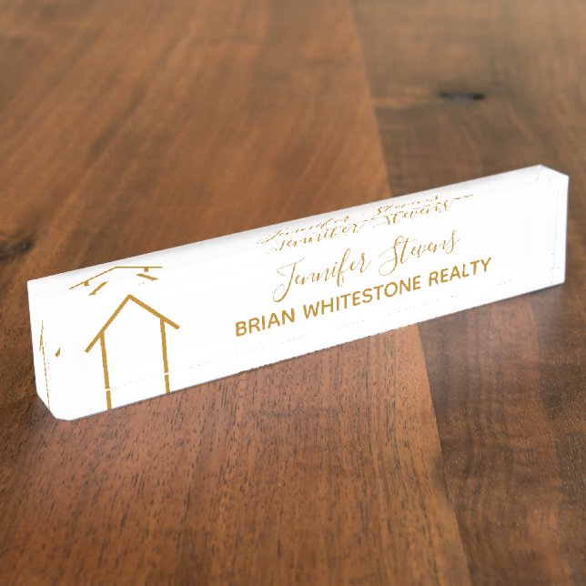 Real Anwesen Company Agent Custom Chic Gold Realty Namensplakette (Seite)