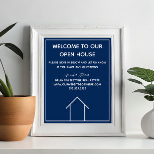 Real Anwesen Company Custom Navy Blue Open House Poster