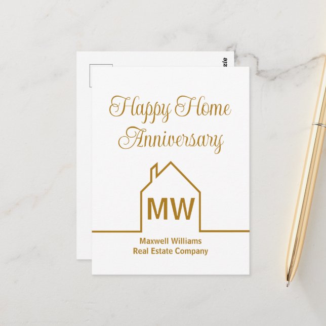 Real Anwesen Company Gold Happy Zuhause Jubiläum Postkarte (Vorderseite/Rückseite Beispiel)