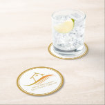 Real Anwesen Company Gold Open House individuell a Runder Pappuntersetzer<br><div class="desc">Dieser schicke,  echte Anwesen-Untersetzer für ein offenes Haus ist individuell mit Ihrem Immobilienunternehmen und Agent-Namen gemacht. Dieses elegante vergoldete Marketing-Geschenk besticht durch ein hübsches Haus mit einem überdachten und schlichten Gewölbe. Personalisieren Sie dieses moderne Werbeartikel für Unternehmen mit Ihren eigenen Informationen.</div>