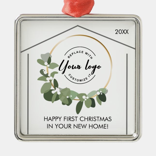 Real Anwesen Company Logo Erstweihnachtsfest Neue  Ornament Aus Metall (Vorne)