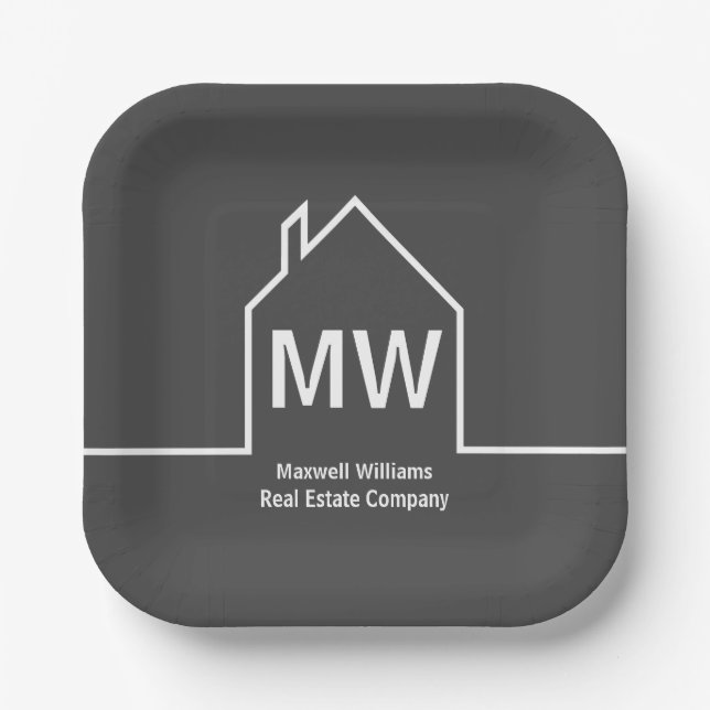 Real Anwesen Company Personalisiert Gray Realtor Pappteller (Vorderseite)
