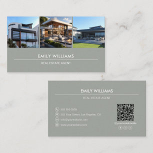 Real Anwesen Foto QR Social Media Sage Green Visitenkarte