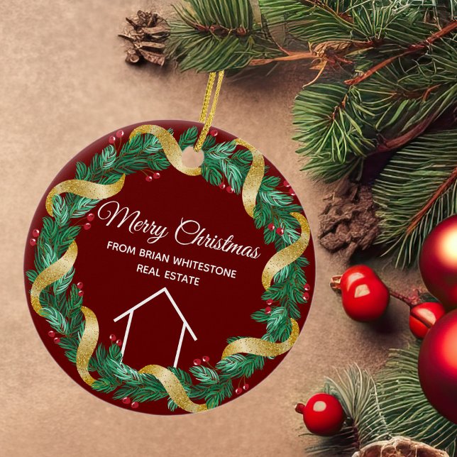 Real Anwesen Frohe Weihnachten Personalisiert Red Keramik Ornament (Von Creator hochgeladen)
