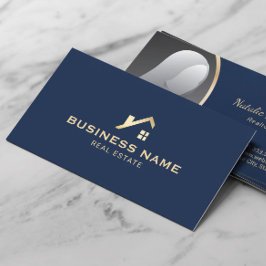 Real Anwesen Gold House Realtor Navy Blue Foto Visitenkarte