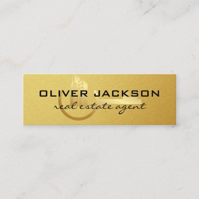 Real Anwesen Gold Key Gebäude Logo Mini Visitenkarte (Vorderseite)