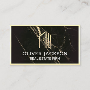 Real Anwesen   Gold Lux Border   Black Gold Marmor Visitenkarte