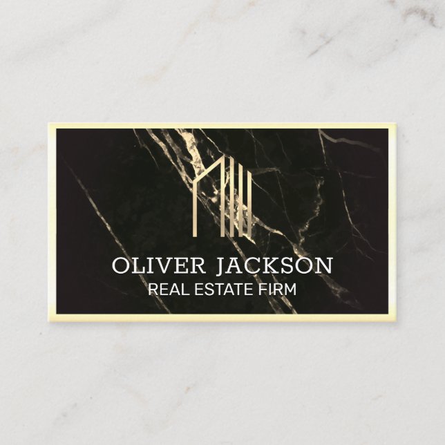 Real Anwesen | Gold Lux Border | Black Gold Marmor Visitenkarte (Vorderseite)
