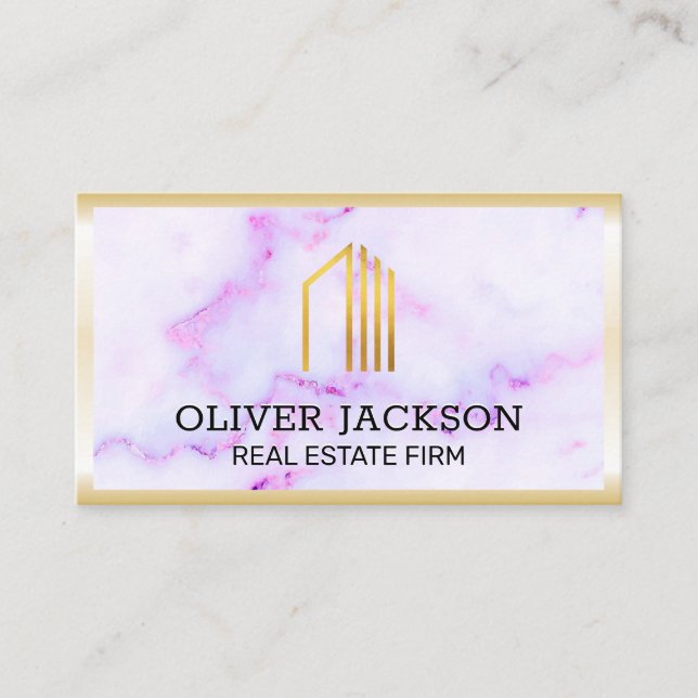 Real Anwesen | Gold Lux Border | Lila Marmortext Visitenkarte (Vorderseite)