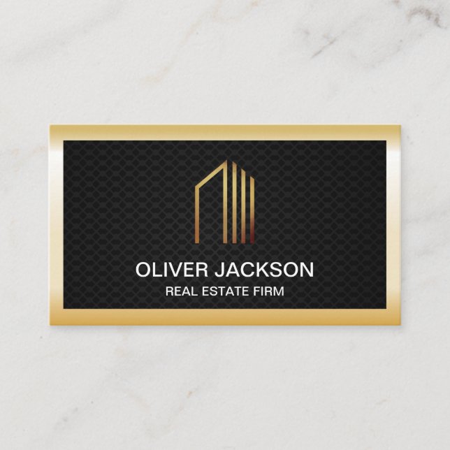 Real Anwesen | Gold Lux Border | Schwarzes Mesh Visitenkarte (Vorderseite)