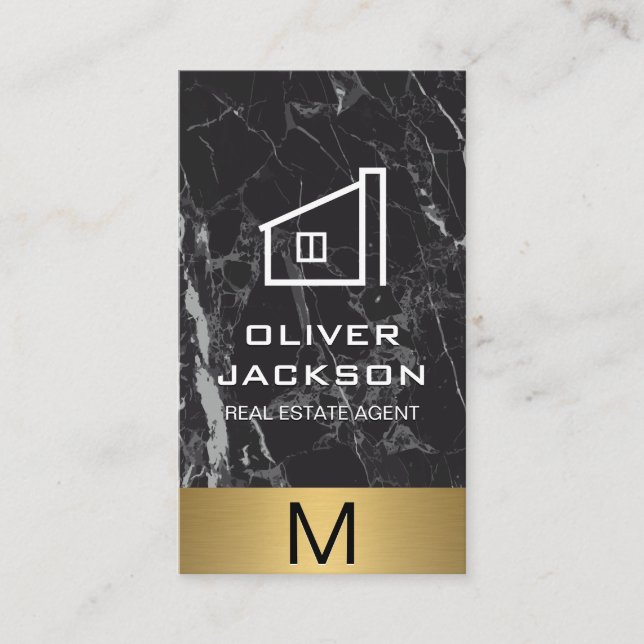 Real Anwesen Gold Trimm Monogram | Marmor Visitenkarte (Vorderseite)