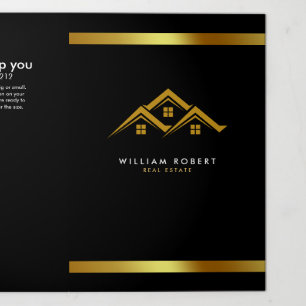 Real Anwesen Golden House Logo Modern Realtor Dreifach Gefaltete Karte