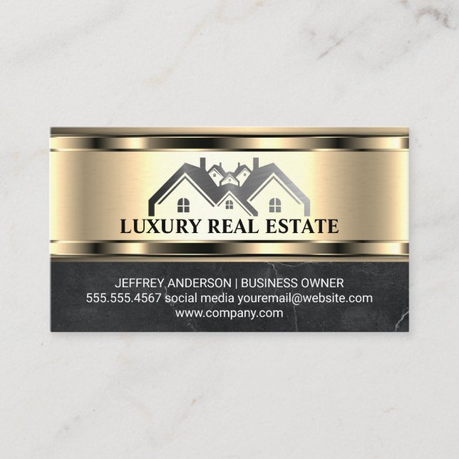 Real Anwesen House | Gold Metallic Visitenkarte (Vorderseite)