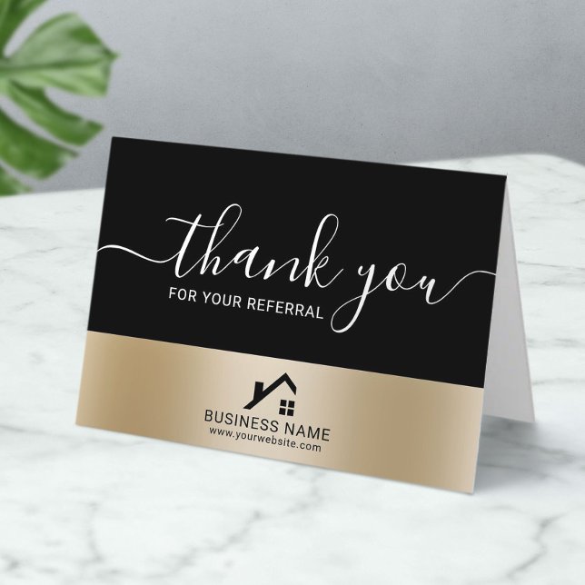 Real Anwesen House Logo Modern Black & Gold Realto Dankeskarte (Von Creator hochgeladen)