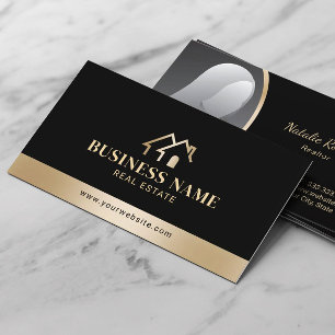 Real Anwesen House Logo Modern Black & Gold Realto Visitenkarte