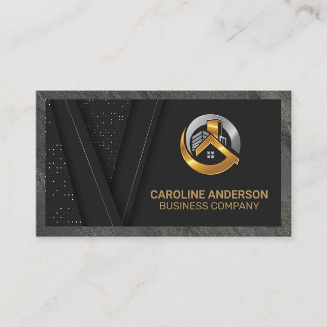 Real-Anwesen-Logo | Black Gold Hintergrundgeschäft Visitenkarte (Vorderseite)