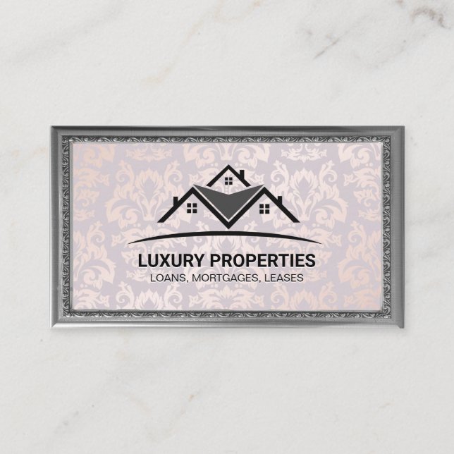 Real-Anwesen-Logo | Damask Print | Extravaganter R Visitenkarte (Vorderseite)