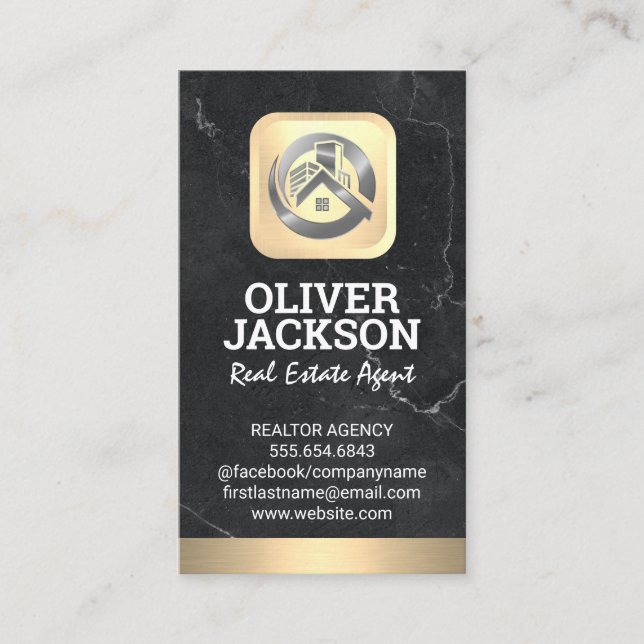 Real-Anwesen-Logo | Gold | Marmor Visitenkarte (Vorderseite)