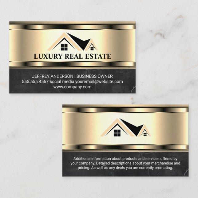Real-Anwesen-Logo | Gold Metallic | Marmor Visitenkarte (Vorne/Hinten)