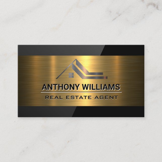 Real-Anwesen-Logo | Gold Metallic | Schwarzer Glan Visitenkarte (Vorderseite)