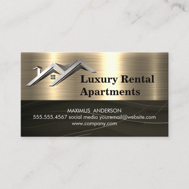 Real-Anwesen-Logo | Gold Metallic Visitenkarte (Vorderseite)