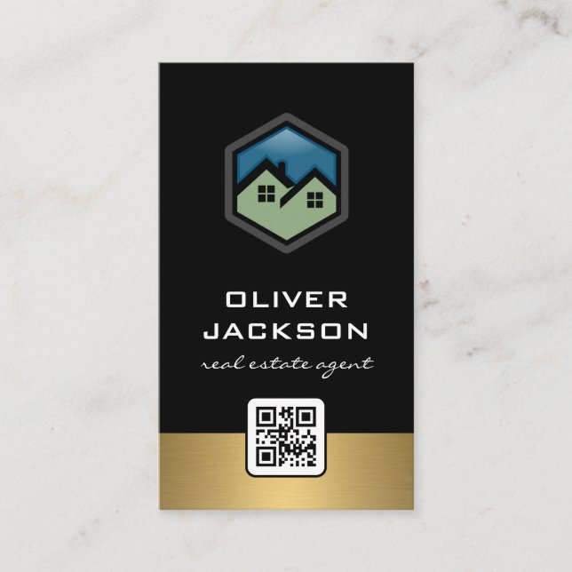 Real-Anwesen-Logo | Goldschneide | QR Strichcode Visitenkarte (Vorderseite)