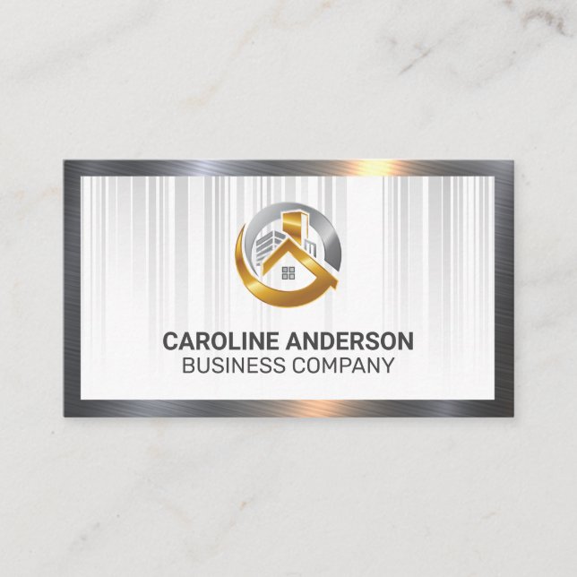 Real Anwesen Logo Luxus Gold | Metallisch Visitenkarte (Vorderseite)
