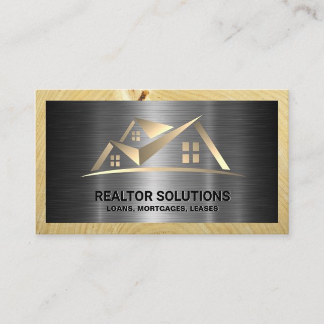 Real-Anwesen-Logo | Metall und Holz Visitenkarte (Vorderseite)
