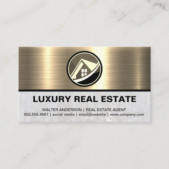 Real-Anwesen-Logo | Metallischer Goldmarmor Visitenkarte (Vorderseite)