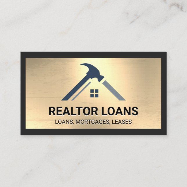 Real-Anwesen-Logo | Metallischer Hintergrund Visitenkarte (Vorderseite)