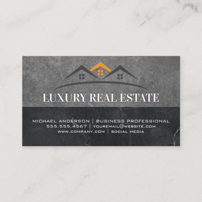 Real-Anwesen-Logo | Slate Marble Visitenkarte (Vorderseite)